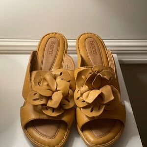 Born Tan Mules with Bow Detail